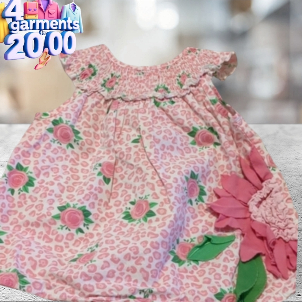 Mudpie pink green and white floral dress size 6-9 months